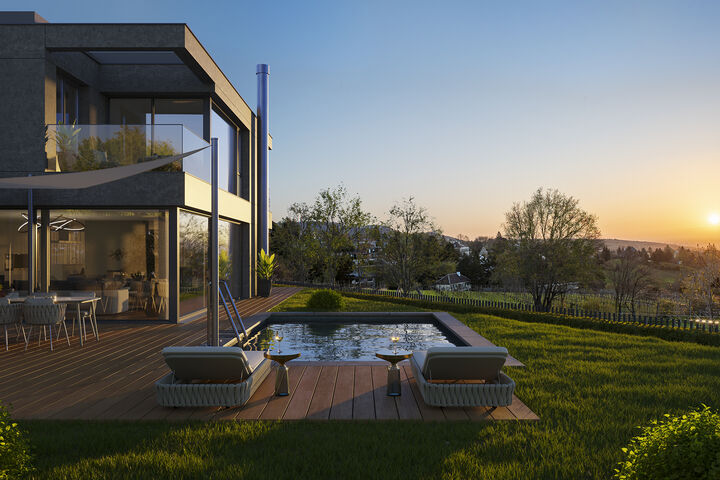 Luxus-Villa im Sonnenuntergang