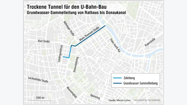 Der Verlauf der U2x U5 Grundwasser Sammelleitung