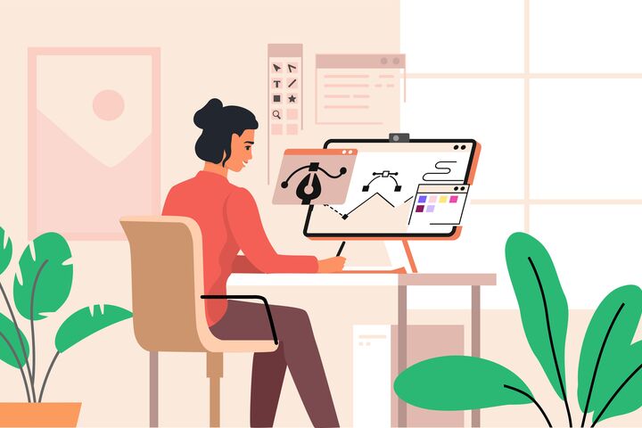 Woman sitting at workspace.