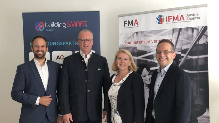 © FMA I IFMA AT I bSAT Vlnr.: Georg Stadlhofer (IFMA AT), Alfred Waschl (bSAT), Doris Bele (FMA), Manuel Radauer (FMA I IFMA AT)