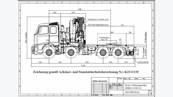 CAD-Aufbauzeichnung einer Sattelzugmaschine