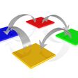 wechsel, veränderung, reihum, tausch, platz, posten, job, prozess, position, pfeil, richtung, kreis, round robin, prinzip, zeit, neu, besetzen, arbeit, unterschiedlich, gleich, weg, springen, sprung, wechseln, entscheidung, tanz, vier, 4, isoliert, 3d, render, weiß, blank, icon, symbol