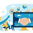 business, growth, team, concept, teamwork, computer, success, contract, deal, handshake, internet, cooperation, up, upwards, project, profit, lifting, working, finance, improvement, power, online, hand, motivation, solution, men, pushing, ideas, businessman, arrow, occupation, manager, problems, effort, reaching, difficulty, illustration, vector, connection, digital, technology, communication
