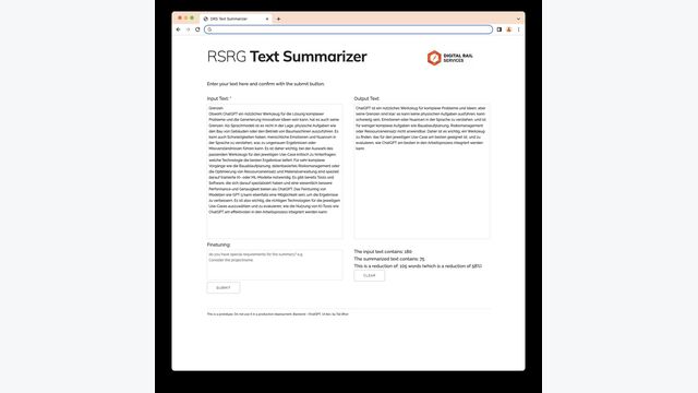 Der RSRG Text Summarizer: «einen funktionierenden Prototyp und ein tieferes Verständnis in Webentwicklung».