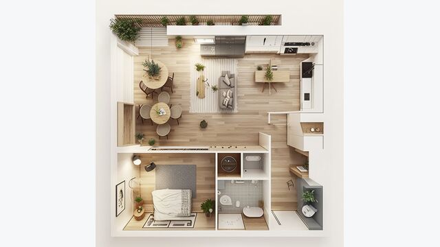 Unterstützung kann KI auch bei Renderings und der Illustration von Grundrissen für Wohnraum bieten.