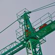 crane, construction, cement, concrete, steel, iron, heavy, blocks, big, great, high, sky, blue, green, heavy, climb
