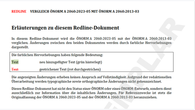 Erklärung Redline-Dokument