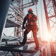 industry with electrical engineer worker at heights,architecture construction