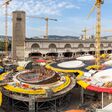 Stuttgart 21 construction site for new railway train station of Deutsche Bahn DB panorama city in Germany