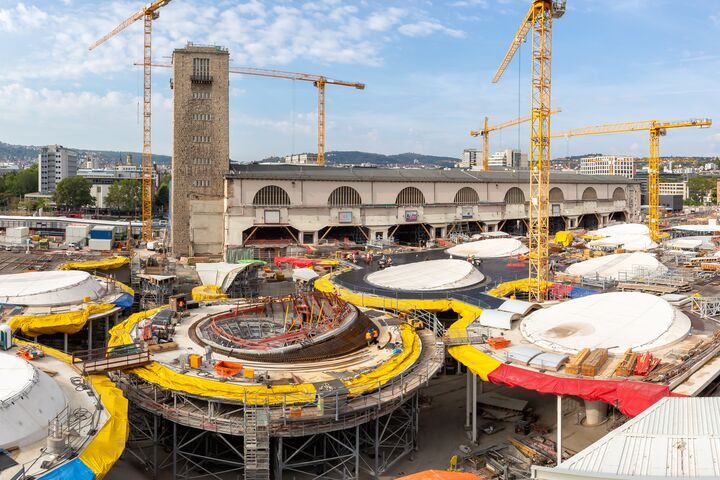 Stuttgart 21 construction site for new railway train station of Deutsche Bahn DB panorama city in Germany