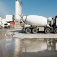 mixer, concrete, factory, cement, modern, water, puddle, reflection, blue, business, car, cargo, construction, delivery, engineering, equipment, heavy, industrial, industry, machine, machinery, metal, new, plant, production, road, site, sky, steel, structure, tank, technology, tower, transport, transportation, truck, vehicle, white, work