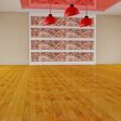 3d rendering red empty room with parquet floor and lamps