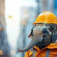 A elephant dressed as a builder at a construction site with safety helmet --ar 7:3 --stylize 250 Job ID: a1fa2f34-ef36-4256-9e6a-9289a9e05335