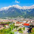 Innsbruck aerial panoramic view. Innsbruck is the capital city of Tyrol in western Austria.