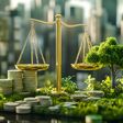 green, business, environment, ecology, sustainable, finance, energy, environmental, eco, concept, growth, nature, economy, development, future, financial, money, industry, success, economic, strategy, graph, chart, balance, scales, scale, weight, justice, symbol, gold, 3d, law, dollar, euro, equality, compare, equal, comparison, scales of justice, weight scale, measurement, house, silver, sign