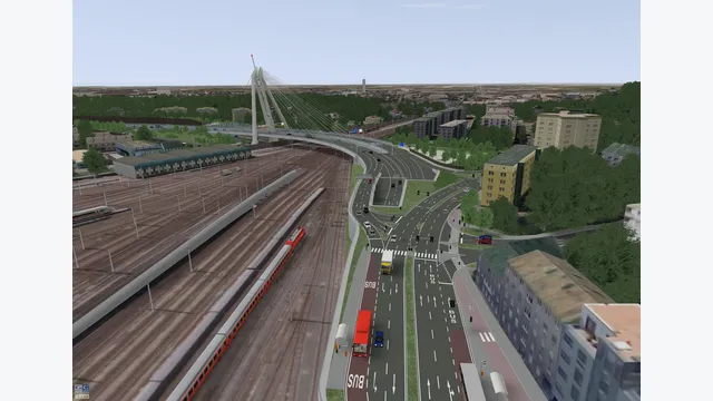 Die Visualisierung zeigt den späteren dritten Bauabschnitt der A 26: Über die Westbrücke soll die neue Autobahn die Gleisanlagen beim Linzer Hauptbahnhof queren und anschließend an die A 7 beim Knoten Linz-Hummelhof angebunden werden.