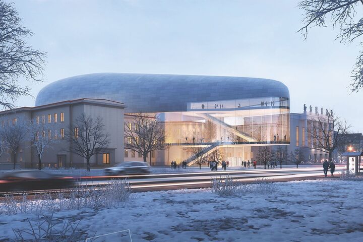 Rund 2.200 Quadratmeter Spezialglas sollen den doppelt gekrümmten Baukörper der neuen Konzerthalle in Ostrava einhüllen. Planung, Fertigung und Montage der Fassade übernimmt Waagner Biro Steel and Glass.