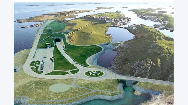 Auf Kvitsøy erreicht die unterirdische Verbindung wieder die Oberfläche. Die geplante Zufahrt bindet die Insel unmittelbar an die neue E39 unter dem Boknafjord an.