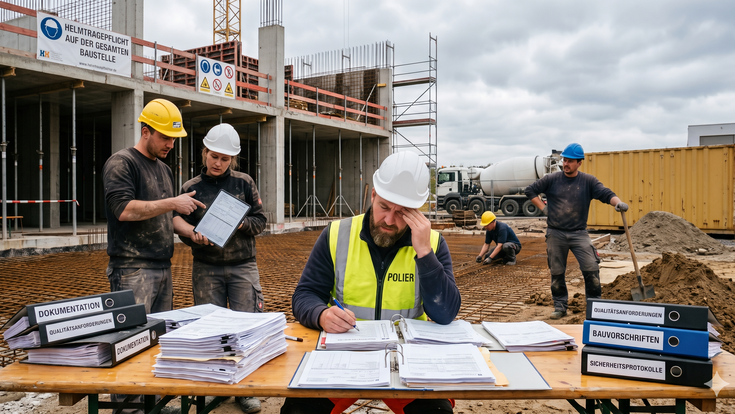 Die Produktivität einer Baustelle hängt nicht allein vom Arbeitstempo ab: Auch Dokumentation, Sicherheitsvorgaben und Qualitätsanforderungen beanspruchen Personal und Arbeitszeit.