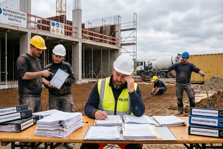 Die Produktivität einer Baustelle hängt nicht allein vom Arbeitstempo ab: Auch Dokumentation, Sicherheitsvorgaben und Qualitätsanforderungen beanspruchen Personal und Arbeitszeit.