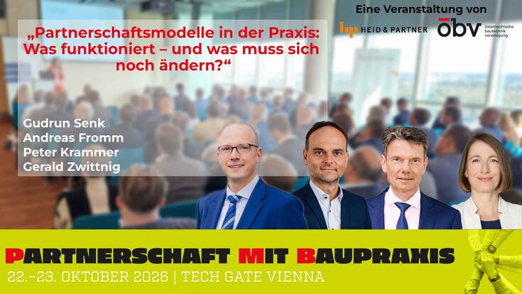 Bei der „Partnerschaft mit Baupraxis“ diskutieren Gudrun Senk, Andreas Fromm, Peter Krammer und Gerald Zwittnig über die Praxiserfahrungen mit Partnerschaftsmodellen.
