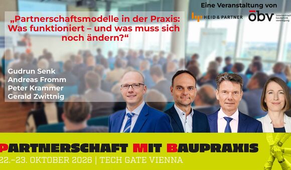 Bei der „Partnerschaft mit Baupraxis“ diskutieren Gudrun Senk, Andreas Fromm, Peter Krammer und Gerald Zwittnig über die Praxiserfahrungen mit Partnerschaftsmodellen.