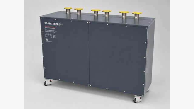 Der vorgefertigte Roots·Hub bündelt Hydraulik, Elektrik sowie Mess-, Steuer- und Regelungstechnik in einer kompakten Einheit. Das abgebildete Modell ist für 50 Kilowatt ausgelegt.