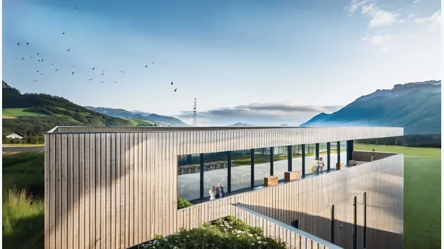 Visualisierung der Dachterrasse der BORA-Fabrik: Neben den Produktions- und Logistikflächen sind auch Aufenthaltsbereiche für die Mitarbeiter in den mehrgeschossigen Gebäudekomplex integriert.