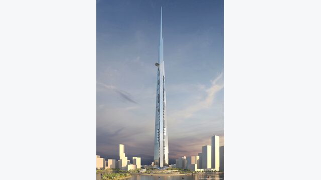 Mehr als einen Kilometer soll der Jeddah Tower in Saudi-Arabien in den Himmel ragen und damit den Burj Khalifa als höchstes Gebäude der Welt ablösen. Die Visualisierung zeigt den geplanten Wolkenkratzer nach seiner Fertigstellung.