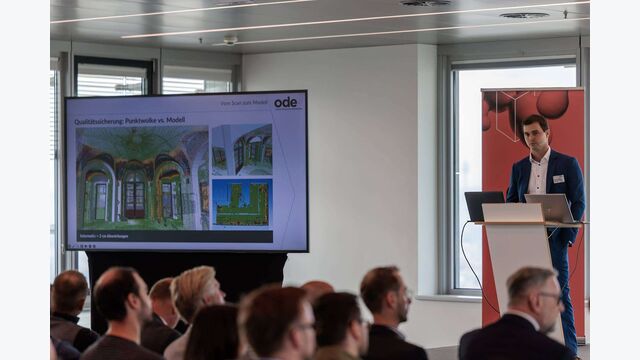 Dario Gaudart von ODE – office for digital engineering demonstrierte am Beispiel eines Wiener Bestandsgebäudes den Weg vom Laserscan zum digitalen Gebäudemodell.